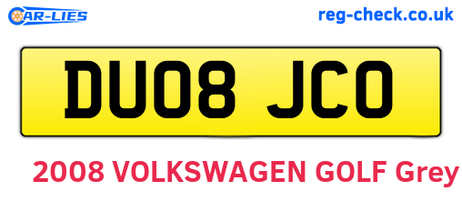 DU08JCO are the vehicle registration plates.
