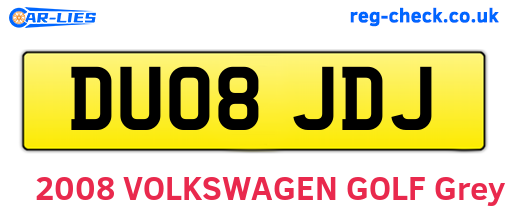 DU08JDJ are the vehicle registration plates.
