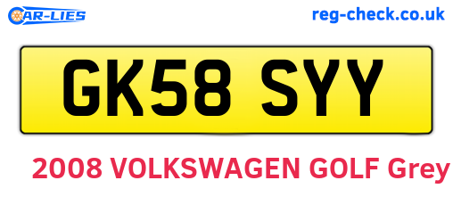 GK58SYY are the vehicle registration plates.