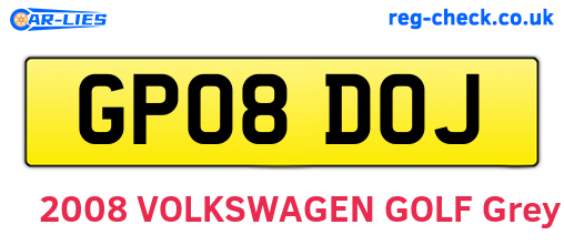 GP08DOJ are the vehicle registration plates.