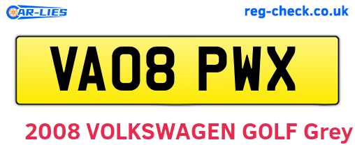 VA08PWX are the vehicle registration plates.