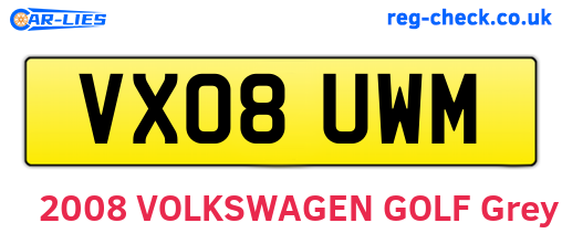 VX08UWM are the vehicle registration plates.