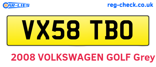 VX58TBO are the vehicle registration plates.
