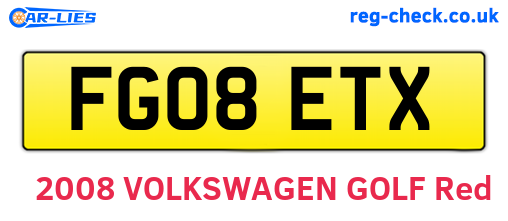 FG08ETX are the vehicle registration plates.