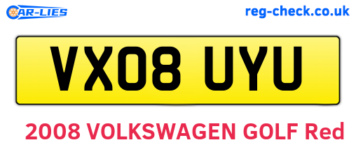 VX08UYU are the vehicle registration plates.