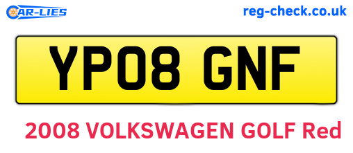 YP08GNF are the vehicle registration plates.