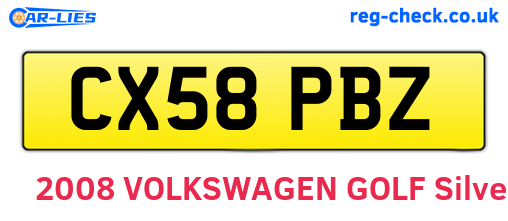 CX58PBZ are the vehicle registration plates.