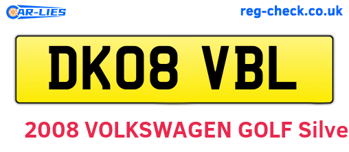 DK08VBL are the vehicle registration plates.