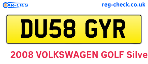DU58GYR are the vehicle registration plates.