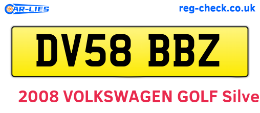 DV58BBZ are the vehicle registration plates.
