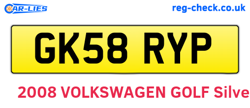 GK58RYP are the vehicle registration plates.