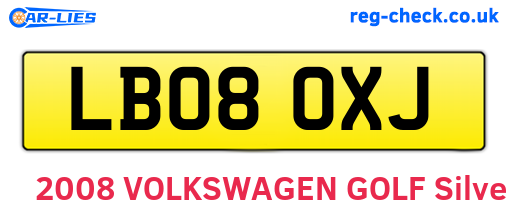 LB08OXJ are the vehicle registration plates.