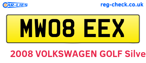 MW08EEX are the vehicle registration plates.