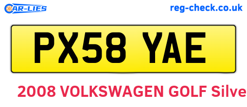 PX58YAE are the vehicle registration plates.