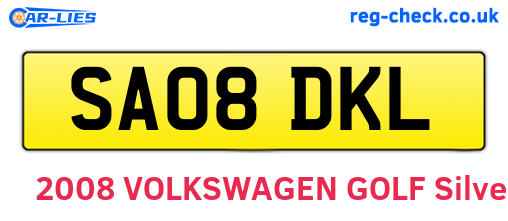 SA08DKL are the vehicle registration plates.