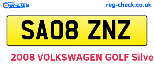 SA08ZNZ are the vehicle registration plates.