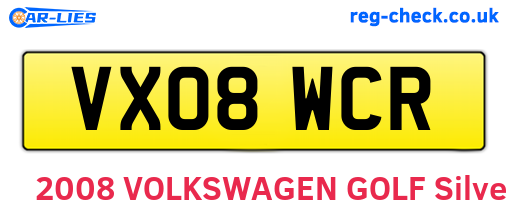 VX08WCR are the vehicle registration plates.