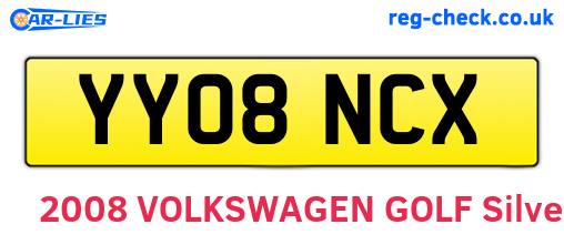YY08NCX are the vehicle registration plates.