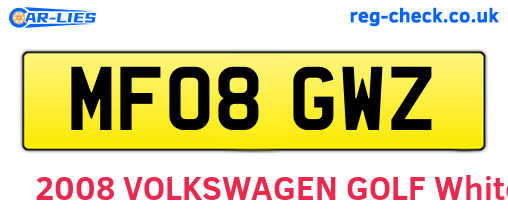 MF08GWZ are the vehicle registration plates.