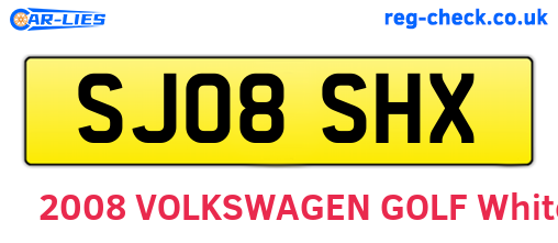 SJ08SHX are the vehicle registration plates.