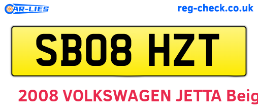 SB08HZT are the vehicle registration plates.