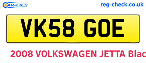 VK58GOE are the vehicle registration plates.