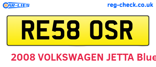 RE58OSR are the vehicle registration plates.