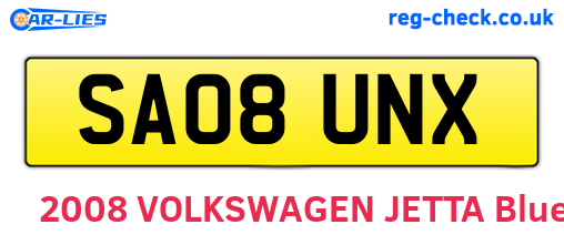 SA08UNX are the vehicle registration plates.