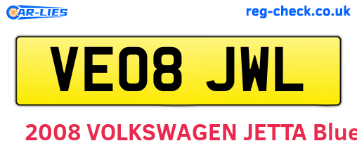 VE08JWL are the vehicle registration plates.