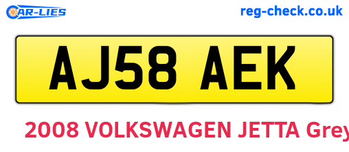 AJ58AEK are the vehicle registration plates.