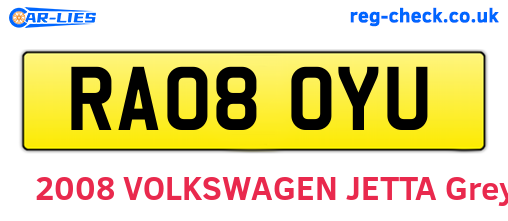 RA08OYU are the vehicle registration plates.