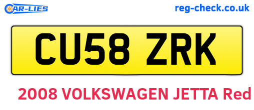 CU58ZRK are the vehicle registration plates.