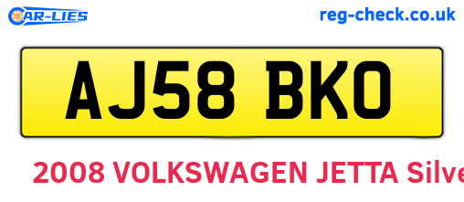 AJ58BKO are the vehicle registration plates.