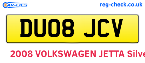 DU08JCV are the vehicle registration plates.
