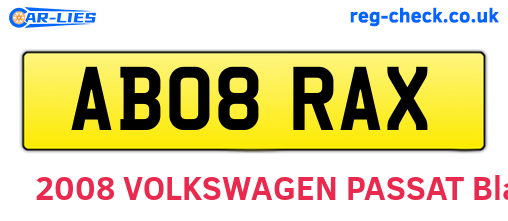 AB08RAX are the vehicle registration plates.