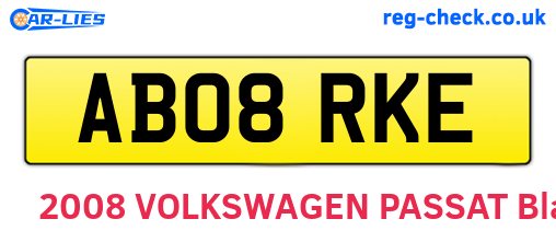 AB08RKE are the vehicle registration plates.