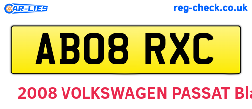 AB08RXC are the vehicle registration plates.