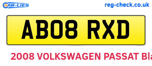 AB08RXD are the vehicle registration plates.