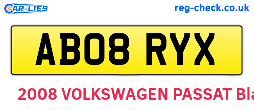 AB08RYX are the vehicle registration plates.