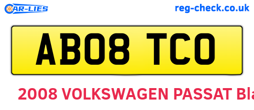 AB08TCO are the vehicle registration plates.