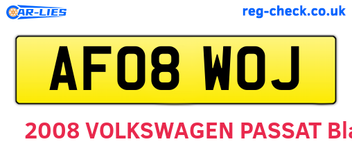 AF08WOJ are the vehicle registration plates.