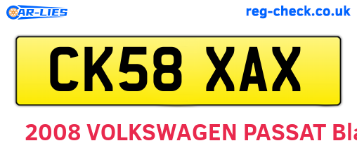 CK58XAX are the vehicle registration plates.