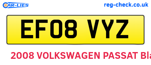 EF08VYZ are the vehicle registration plates.