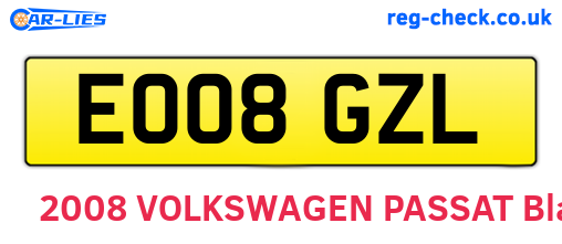 EO08GZL are the vehicle registration plates.