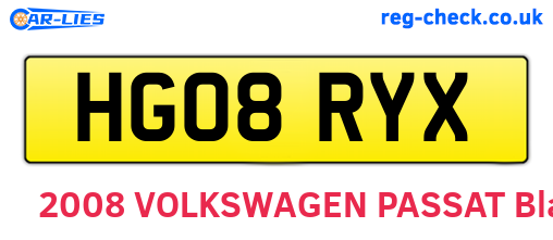 HG08RYX are the vehicle registration plates.
