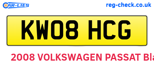 KW08HCG are the vehicle registration plates.