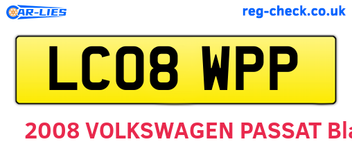 LC08WPP are the vehicle registration plates.