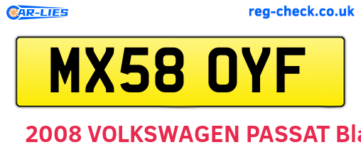 MX58OYF are the vehicle registration plates.
