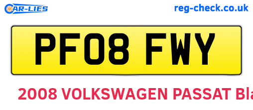 PF08FWY are the vehicle registration plates.