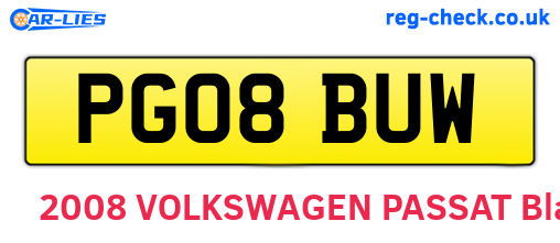 PG08BUW are the vehicle registration plates.